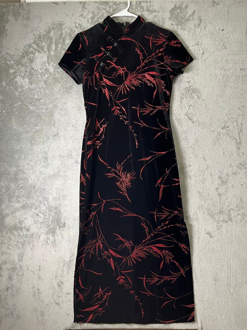 Vintage Y2K Velvet‎ Mandarin Collar Dress Goth Grunge Dark Academia Floral M